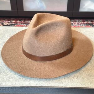 Vintage 100% Wool Brown Made in USA Flat Brim Western Fedora Hat Large